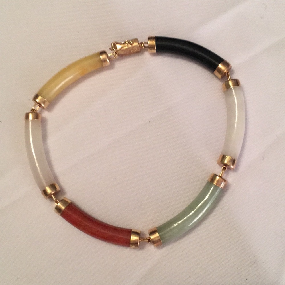 14K Yellow Gold Multi-Colors Jade Bracelet